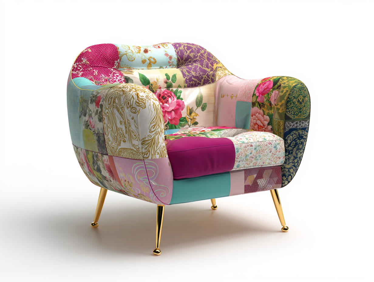 Fauteuil en velours patchwork 90x88x92 cm - multicolore - adapté au salon - style décoratif-Pineuphaus