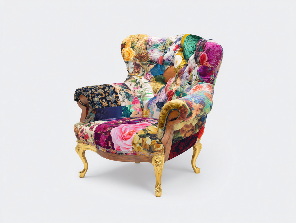 Fauteuil en velours patchwork 90x86x92 cm - multicolore - adapté au salon - style décoratif-Pineuphaus