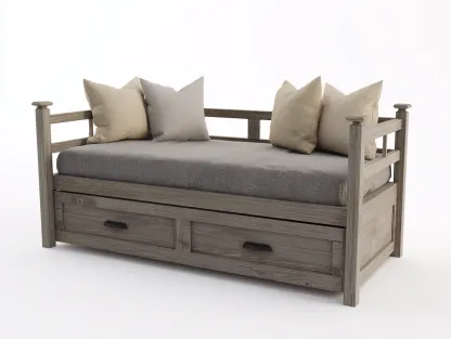 Canapé lit en bois et tissu pour chambre 190x85x75 cm - bois vieilli et gris - style rustique-Pineuphaus