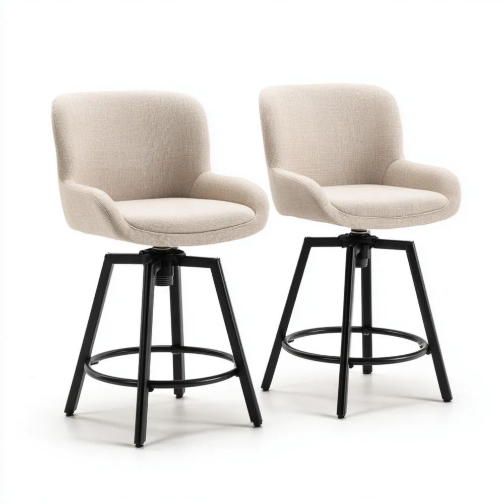Set di 2 sgabelli da bar 45x50x95 cm in tessuto Beige con gambe in metallo Nero - Design moderno