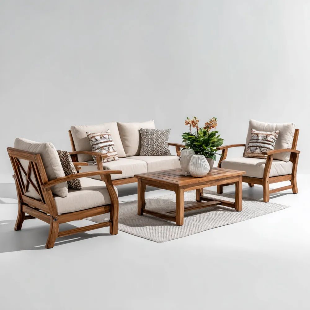 Set di divani da esterno 180x85x75 cm Legno massello di acacia Cuscini Beige Design rustico