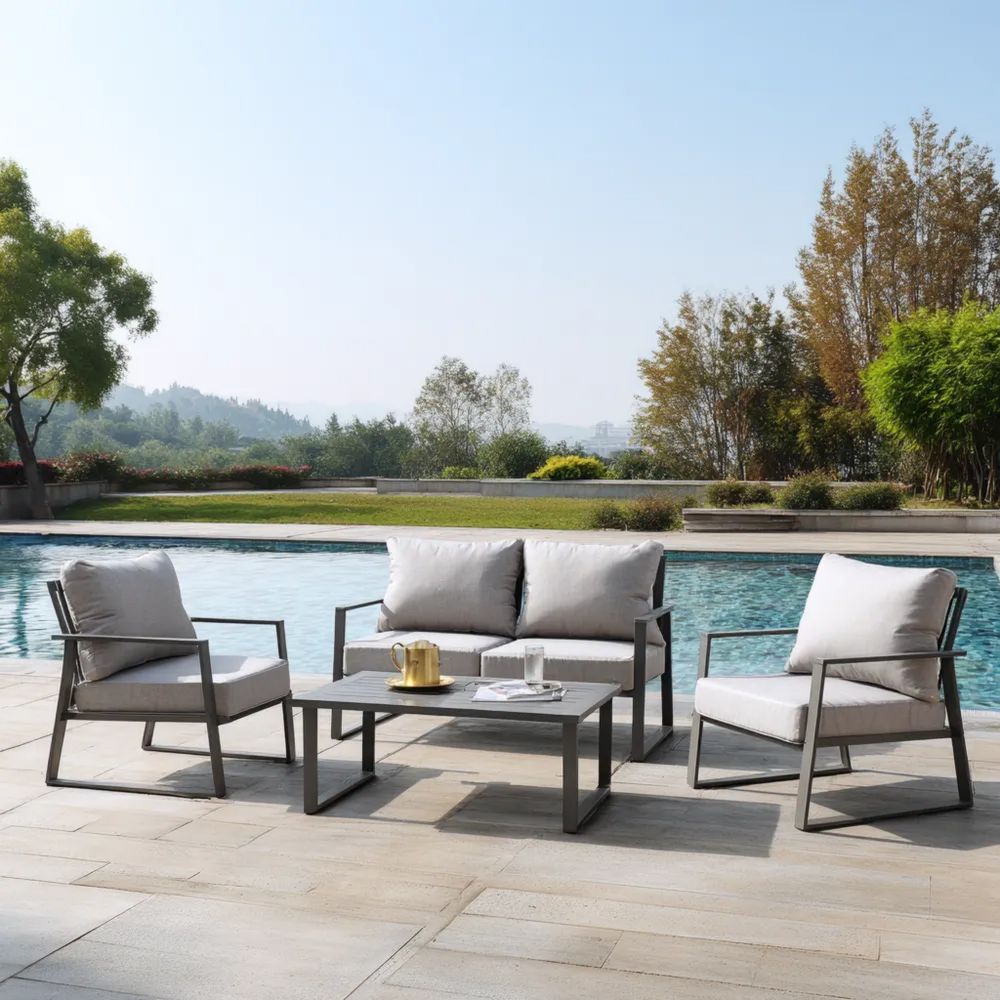 Set di divani da esterno Metallo 120x80x75 cm Imbottitura morbida – Grigio Chiaro