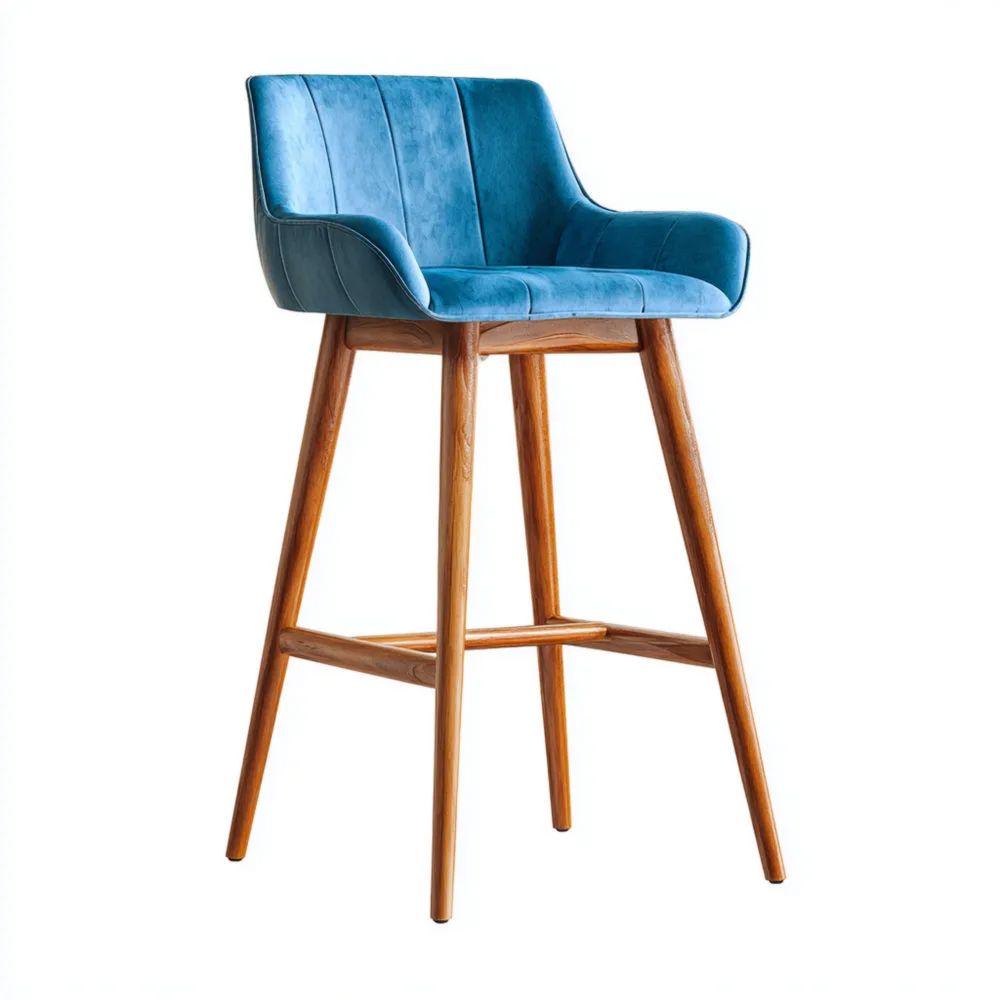 Sgabello da bar in velluto e legno 45x40x95 cm - Blu - Design moderno