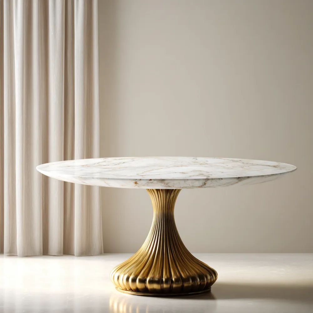 Tavolo da pranzo in Marmo 120x120x75 cm - Base Dorata - Design Elegante