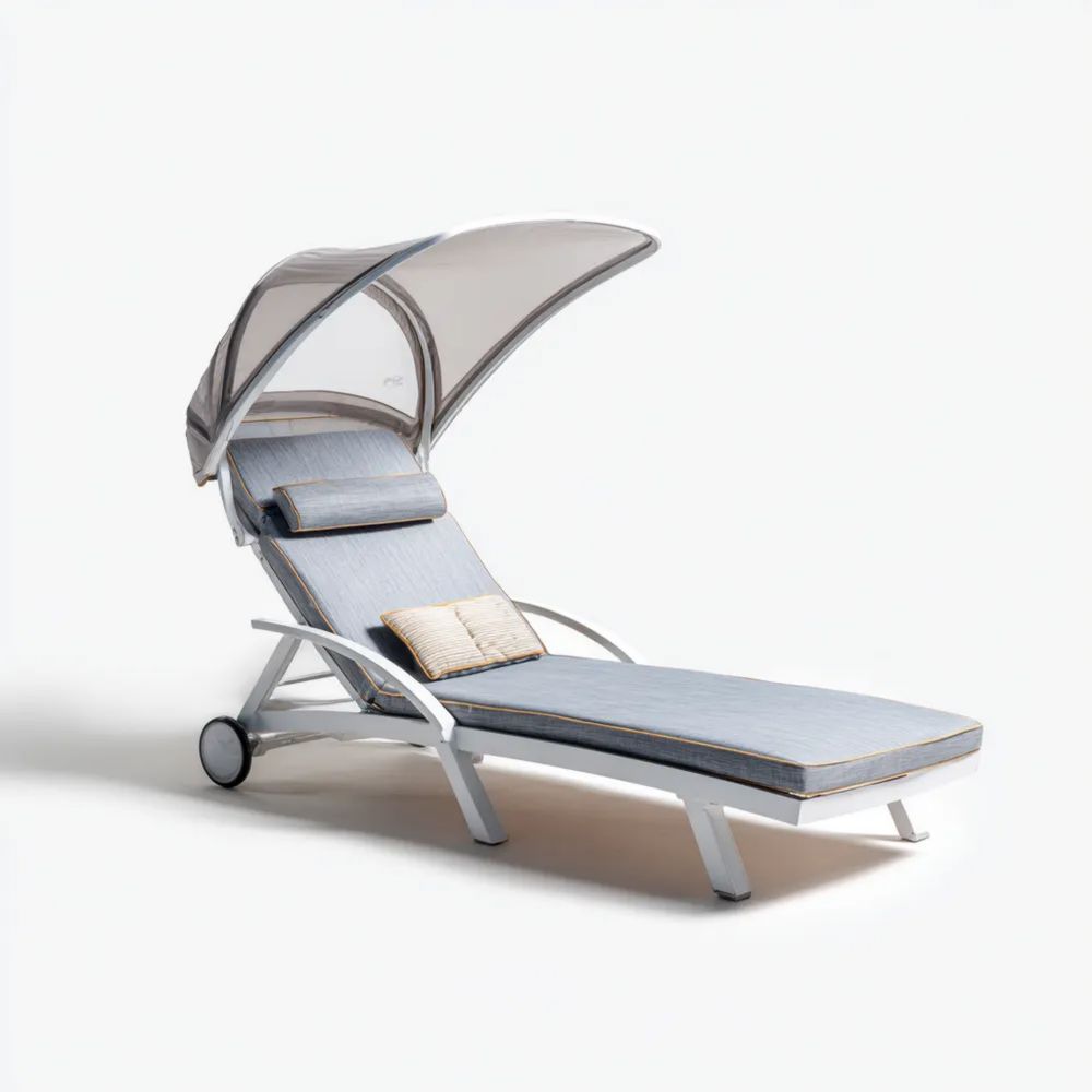 Lettino prendisole in alluminio con baldacchino regolabile 180x60x35 cm - Bianco/Grigio - Design moderno