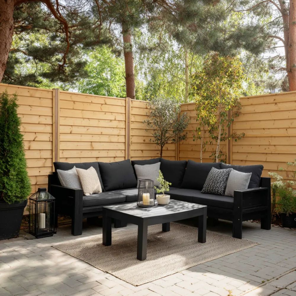 Set di divani da esterno in legno 200x80x75 cm - Nero - Design Moderno