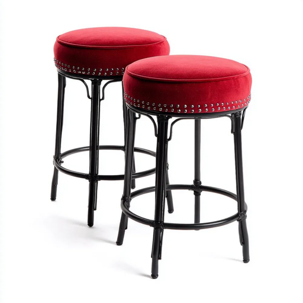 Sgabelli da bar in metallo e velluto Rosso - 35x35x75 cm Design classico