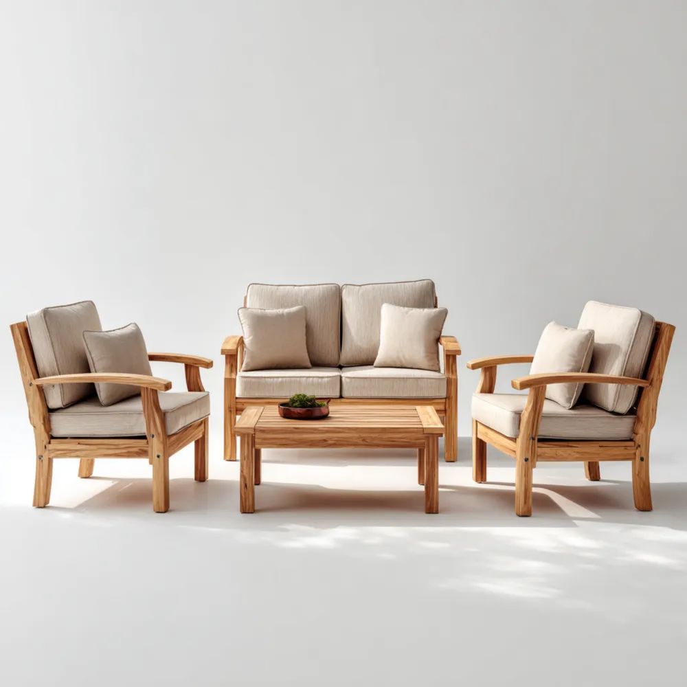 Set divani da esterno in legno 4 pezzi – 200x80x75 cm – Beige – Design rustico