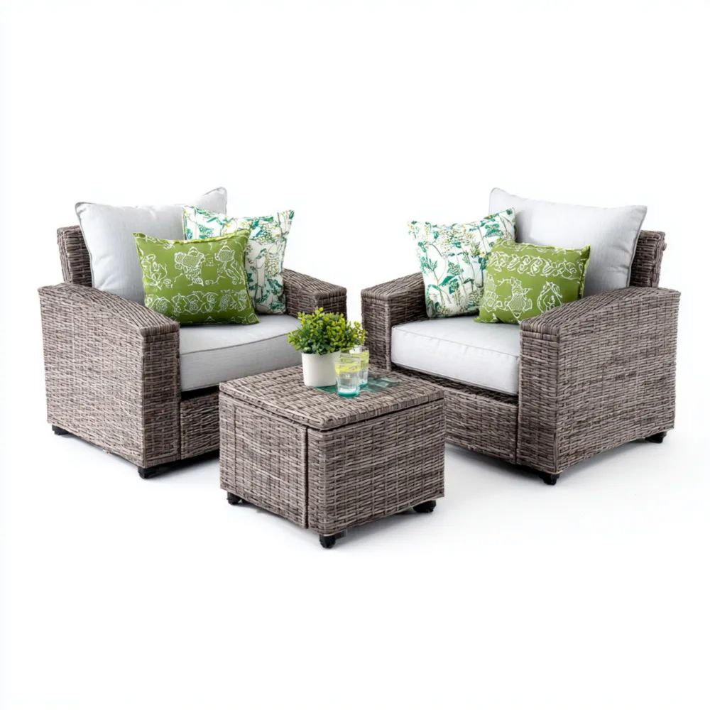 Set divani da esterno in rattan 80x85x75 cm - Grigio - Design moderno