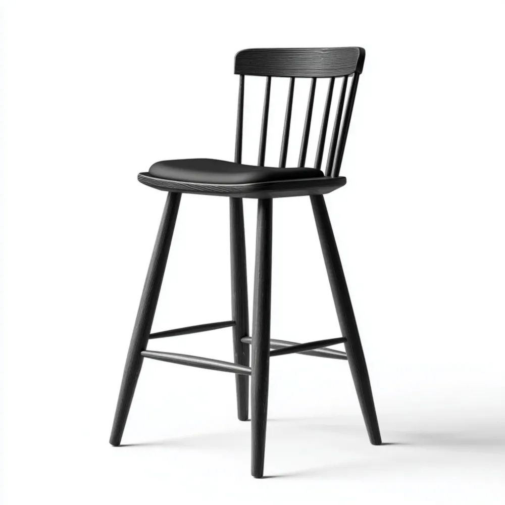 Sgabello da bar in legno massello di frassino 100x40x38 cm con seduta imbottita Nera – Design moderno