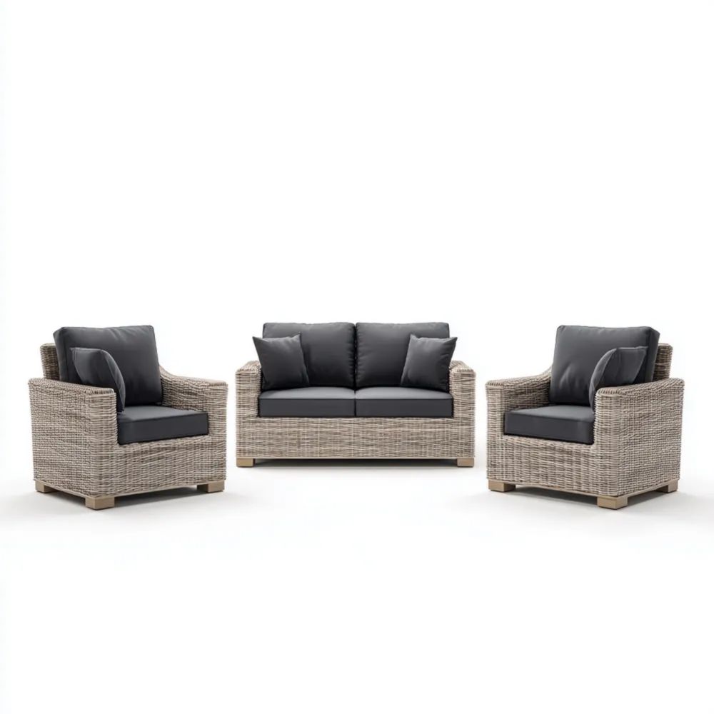 Set di divani da esterno Rattan 150x85x75 cm - 85x75x75 cm - Grigio Scuro - Design Moderno