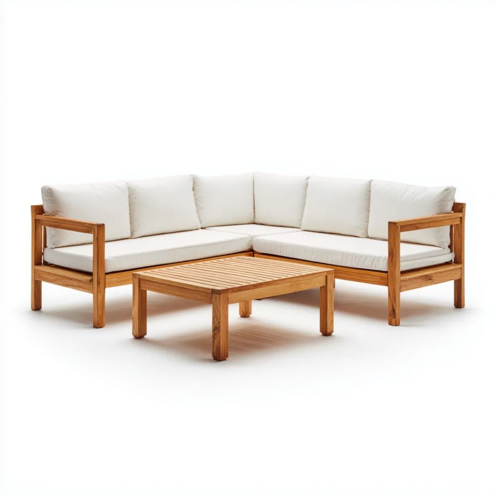 Set di divani da esterno in legno 220x220x75 cm con cuscini Bianchi - Design moderno