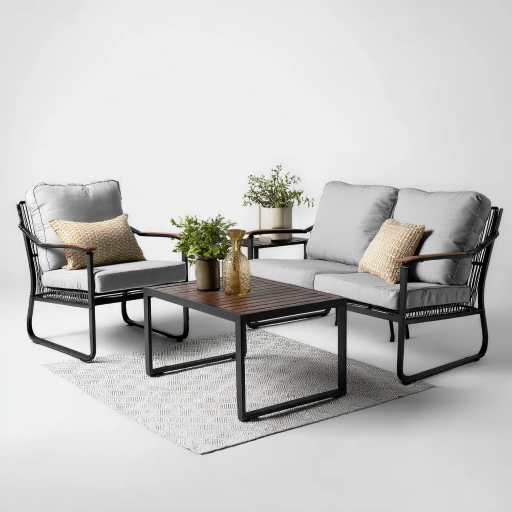 Set di divani da esterno in metallo e tessuto 150x80x76 cm – Grigio – design moderno