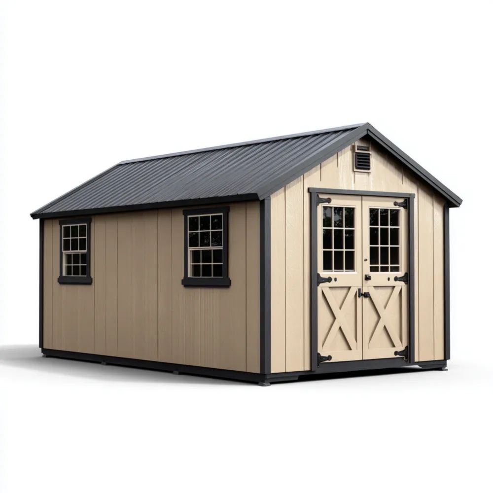 Casetta da giardino in legno 300x400x250 cm - Beige e Nero - Design Tradizionale