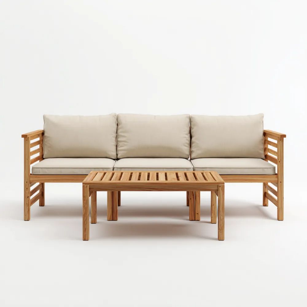 Set di divani da esterno in legno 180x75x70 cm con tavolino 90x50x35 cm - Beige