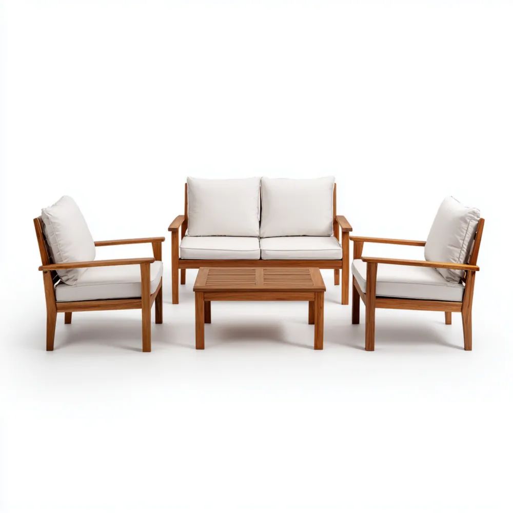 Set di divani da esterno in legno massello 120x75x80 cm con cuscini Bianchi - Design moderno