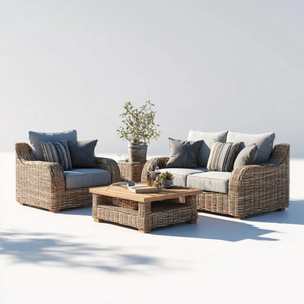 Set di divani da esterno in rattan intrecciato 150x85x70 cm con cuscini Grigi – Design contemporaneo
