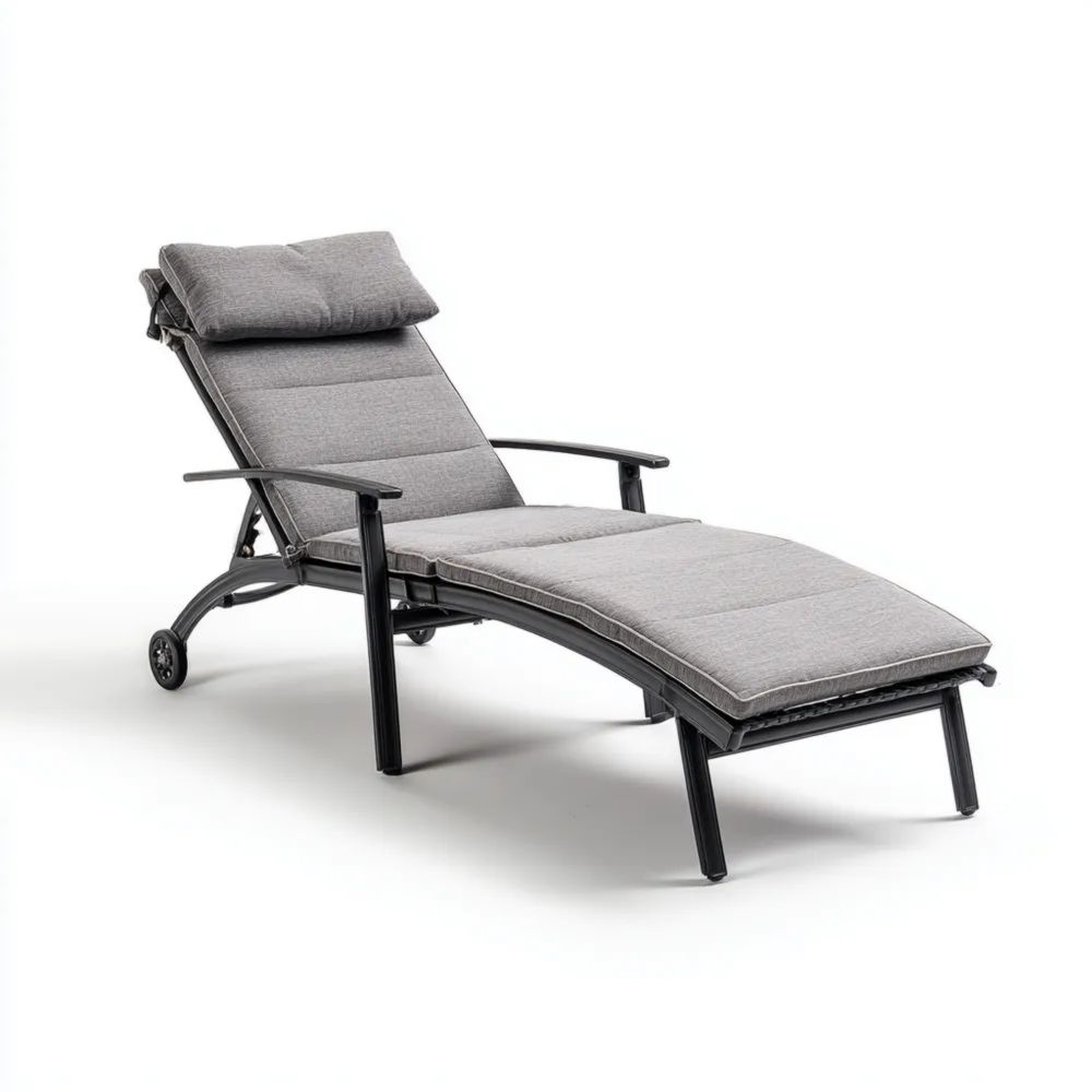 Lettino prendisole imbottito in metallo 200x65x40 cm Grigio con schienale regolabile - Design moderno