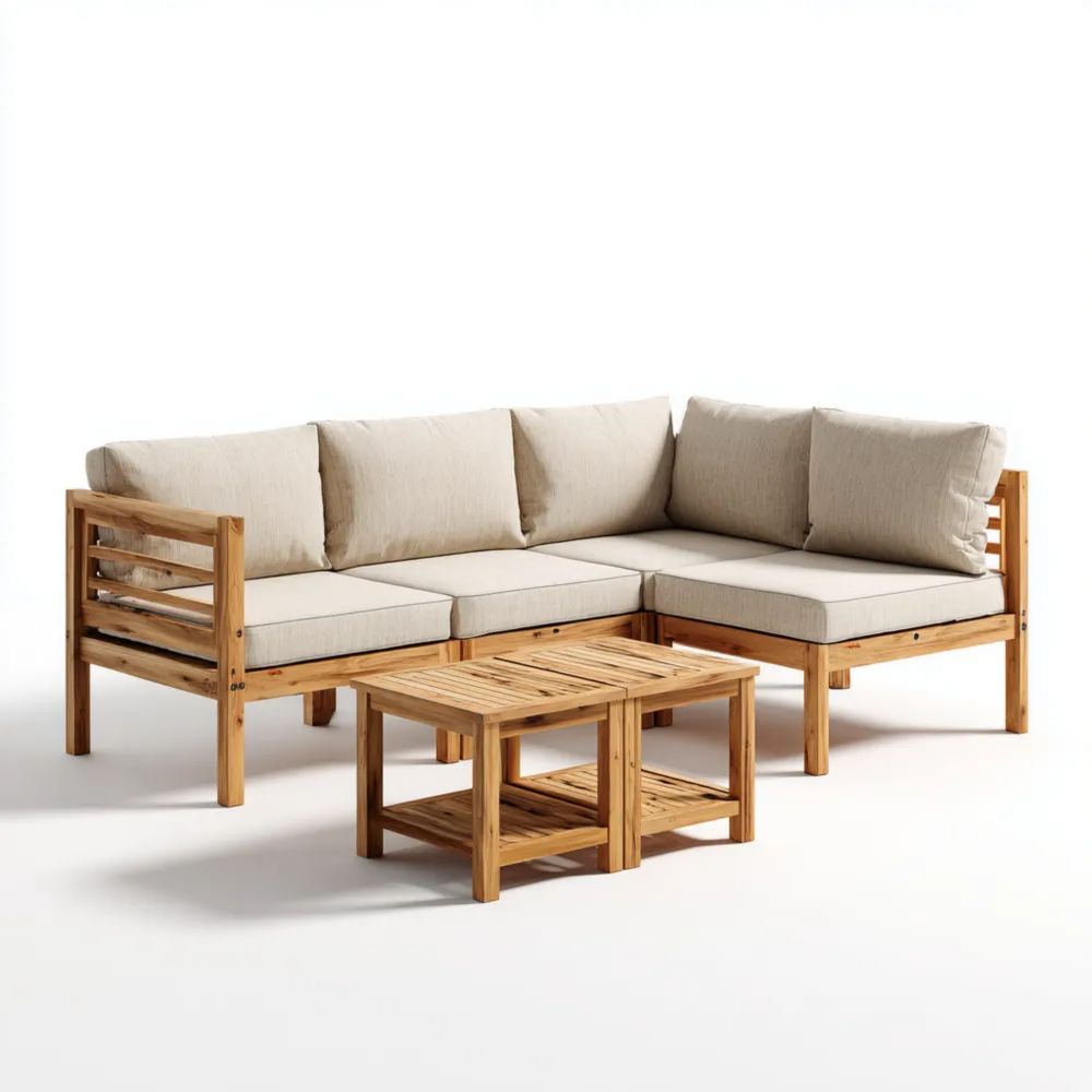 Set di Divani da Esterno in Legno Massello 200x140x80 cm con Cuscini Beige – Design Moderno