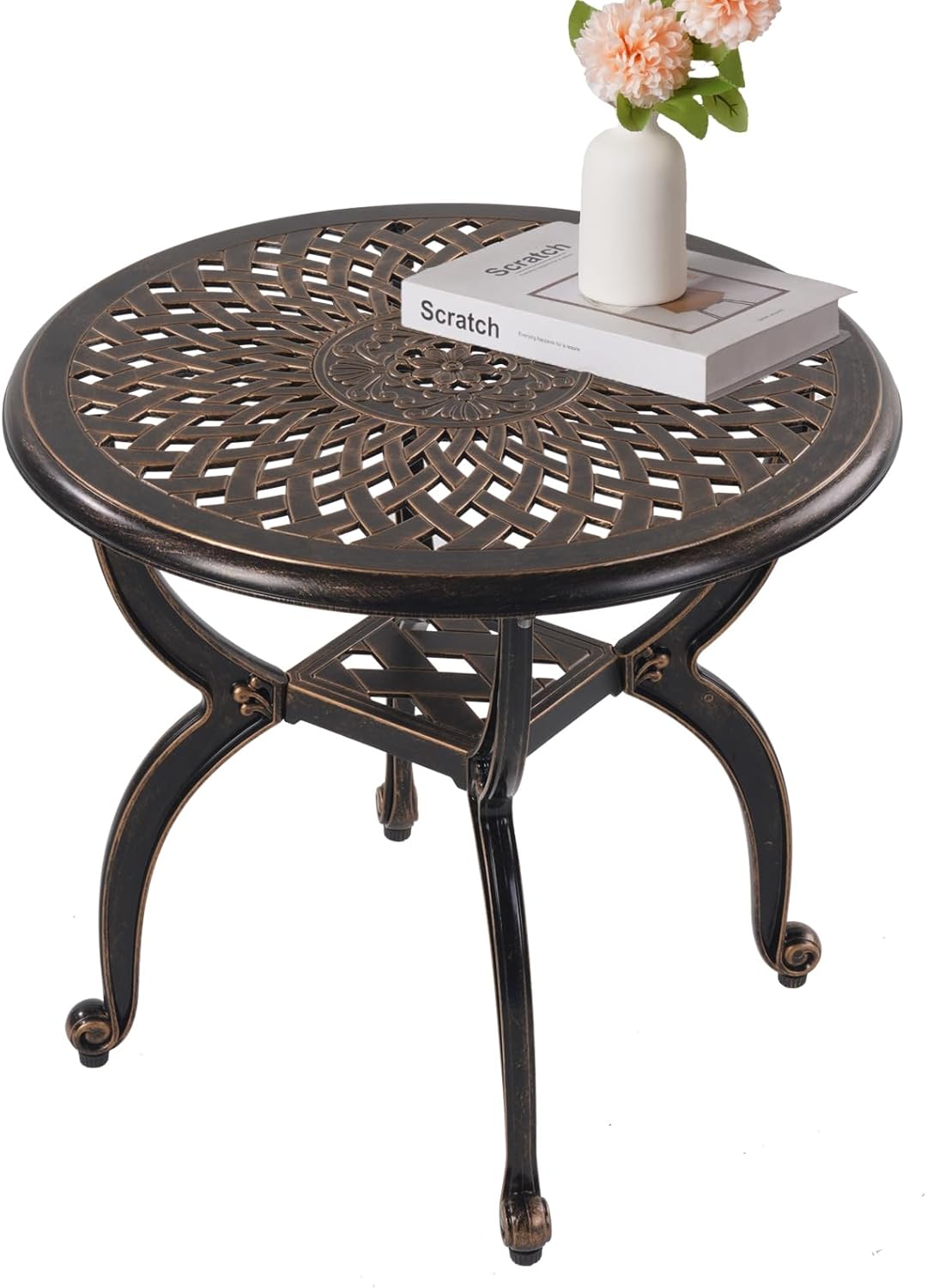 Cast Aluminum Outdoor Side Table,Small Patio Table,Outdoor Coffee Tables for Patio,Garden,Balcony, for All Weather (Black, Round)