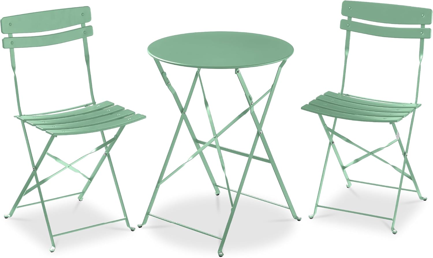 Best Choice Products 3-Piece Bistro Set, Space Saving Folding Design, Solid Steel, Outdoor Patio Furniture Set w/ 2 Chairs, Bistro Table - Sage
