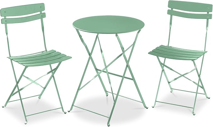 Best Choice Products 3-Piece Bistro Set, Space Saving Folding Design, Solid Steel, Outdoor Patio Furniture Set w/ 2 Chairs, Bistro Table - Sage