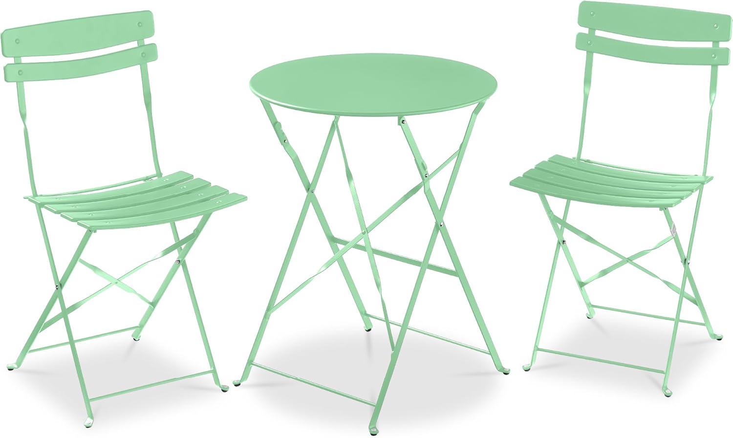 Best Choice Products 3-Piece Bistro Set, Space Saving Folding Design, Solid Steel, Outdoor Patio Furniture Set w/ 2 Chairs, Bistro Table - Sage