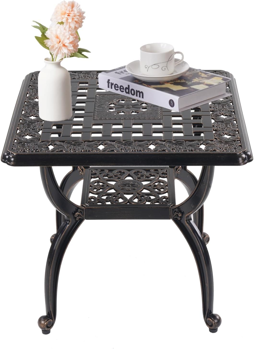 Cast Aluminum Outdoor Side Table,Small Patio Table,Outdoor Coffee Tables for Patio,Garden,Balcony, for All Weather (Black, Round)