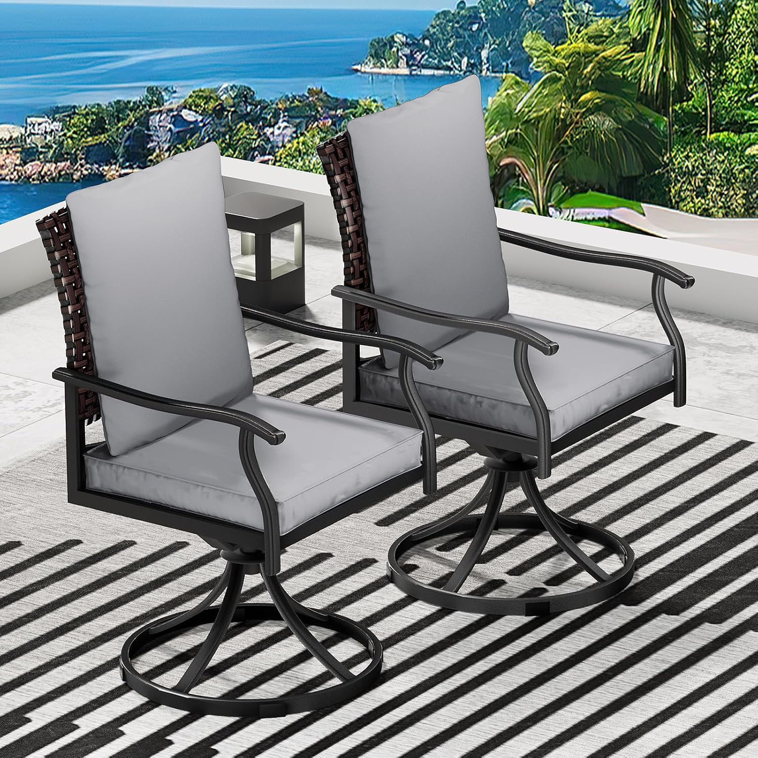 5 Piece Outdoor Patio Dining Set with 4 Swivel Dining Chairs & 1 Large Round Dining Table,Bistro Furniture Set for Lawn, Garden, Deck, Backyard and Porch
