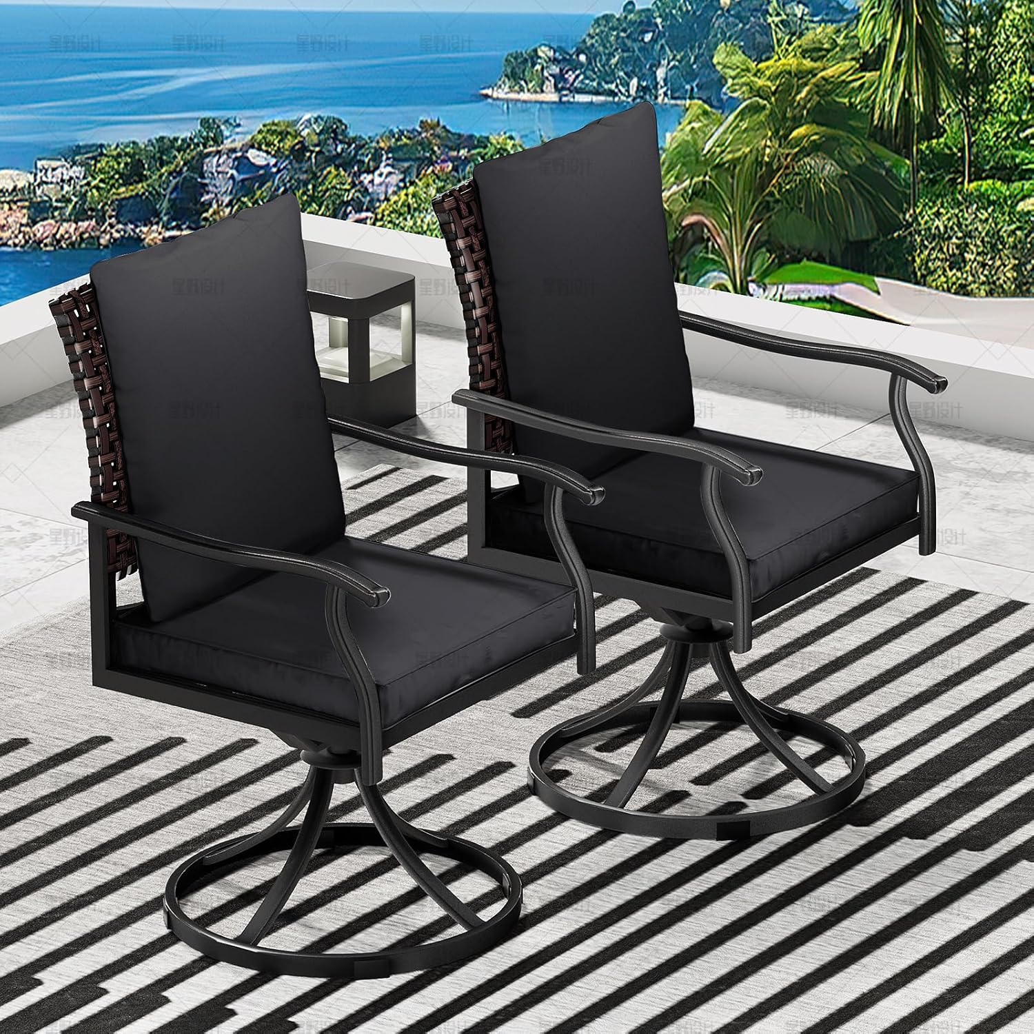 5 Piece Outdoor Patio Dining Set with 4 Swivel Dining Chairs & 1 Large Round Dining Table,Bistro Furniture Set for Lawn, Garden, Deck, Backyard and Porch