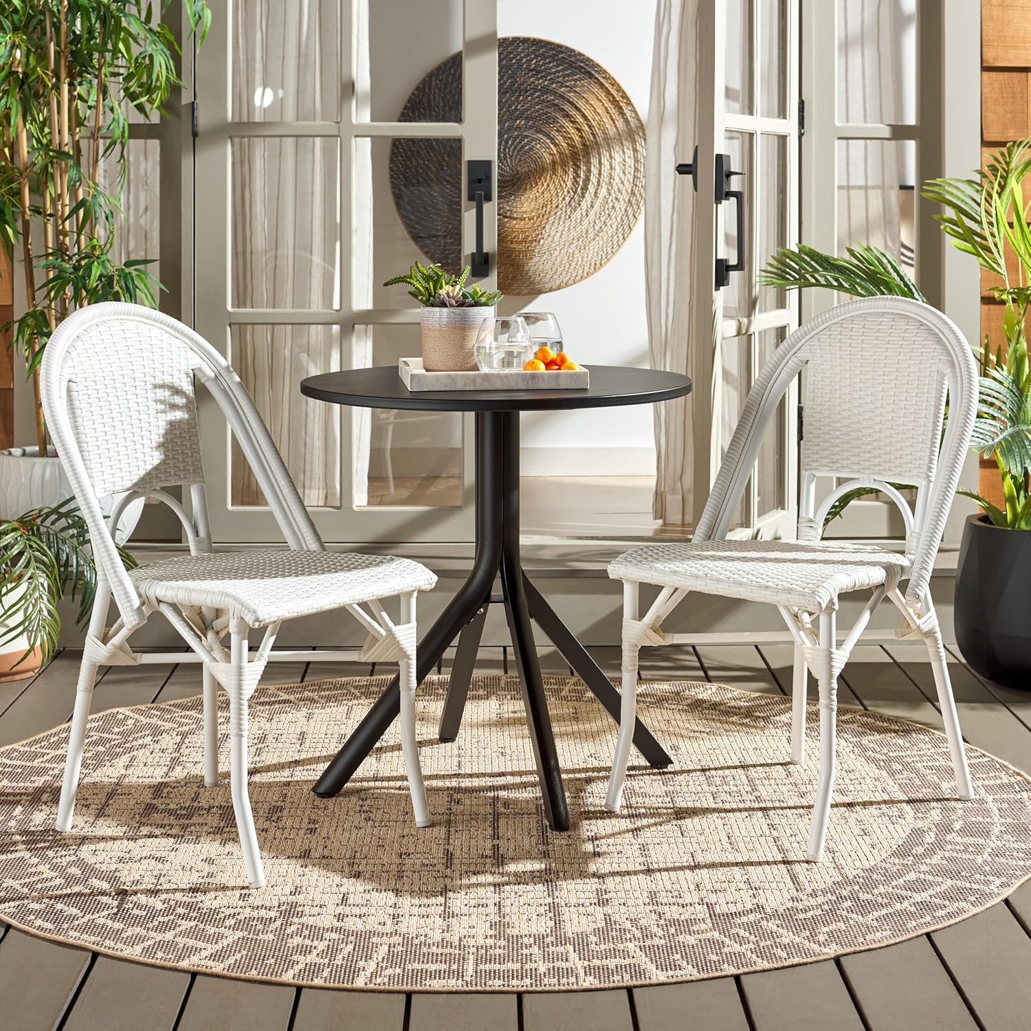  Outdoor Collection Torino White Parisian Bistro Chair Set of 2 