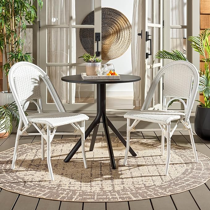  Outdoor Collection Torino White Parisian Bistro Chair Set of 2 
