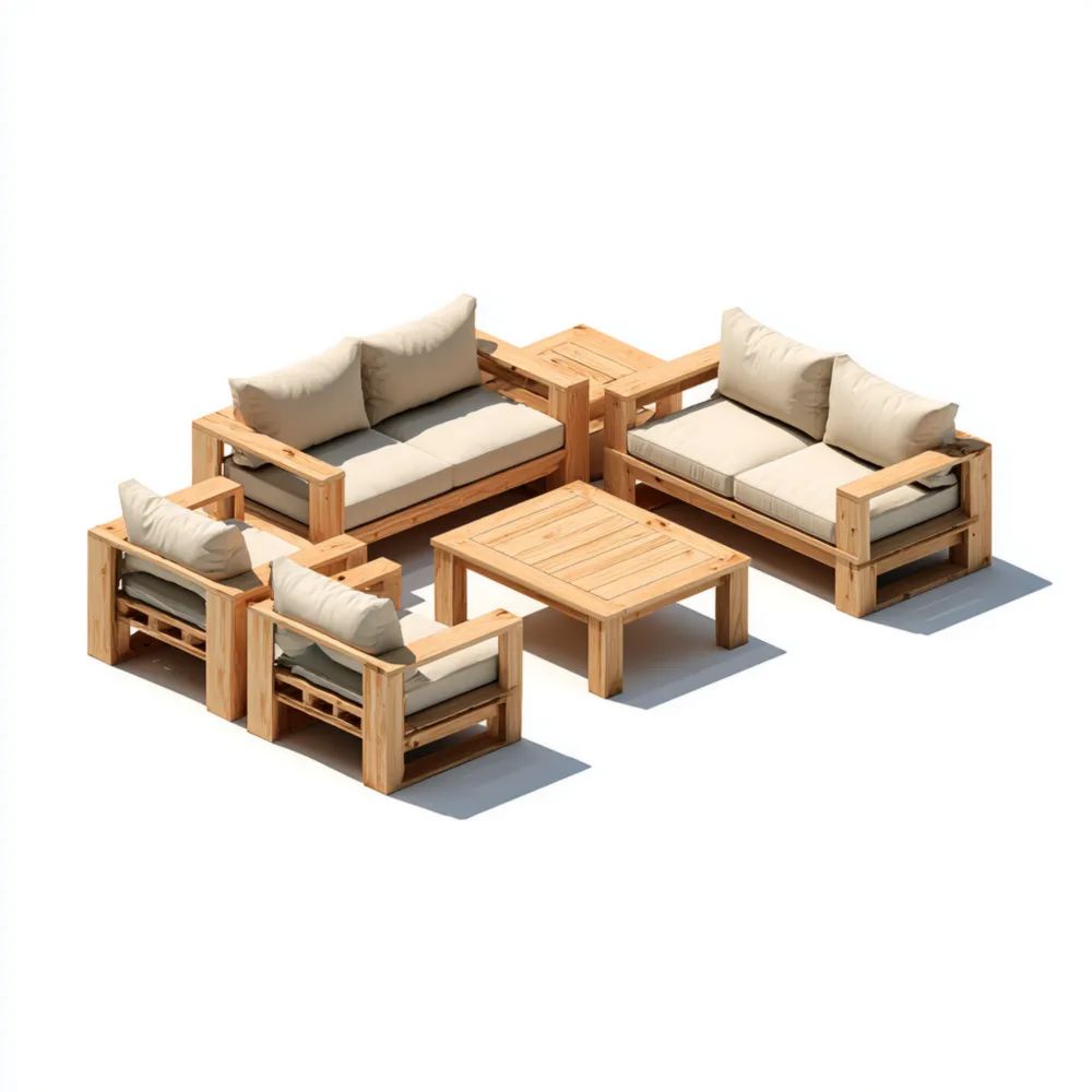 Set di divani da esterno in legno 120x75x70 cm con cuscini Beige – Design moderno