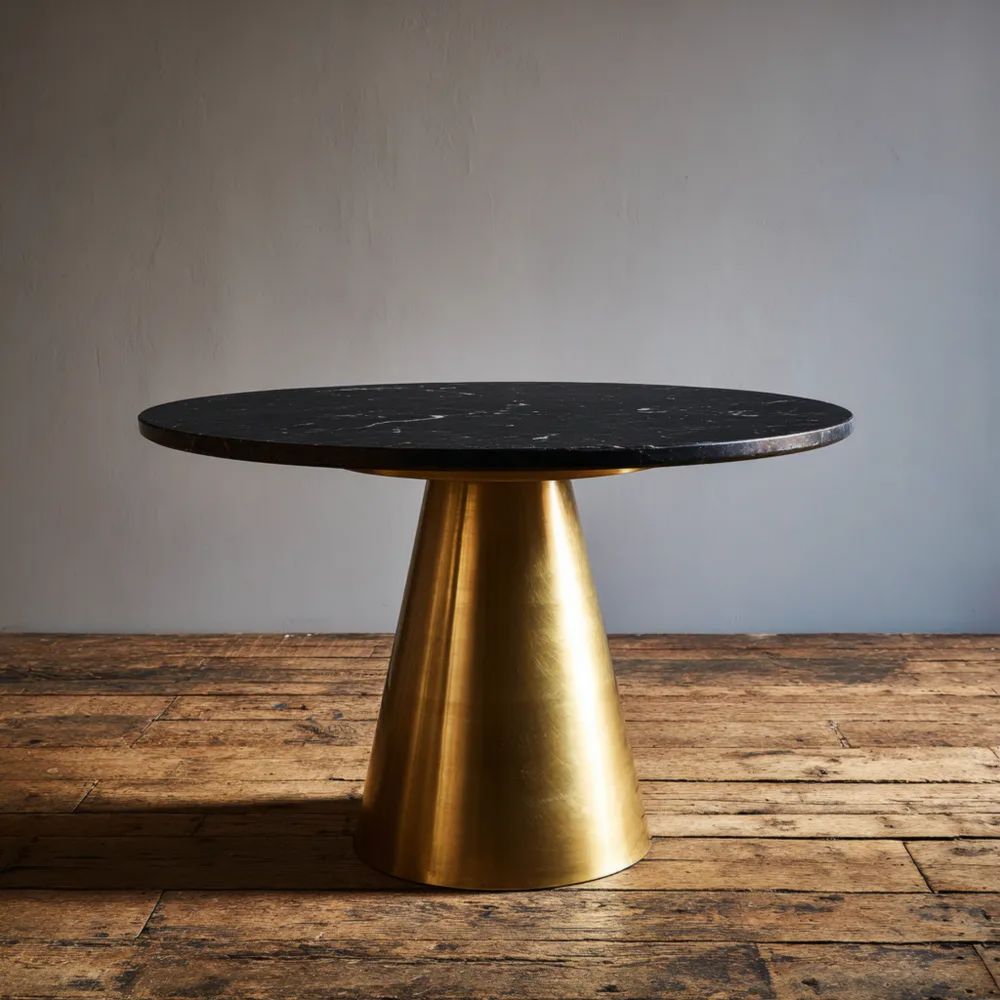Tavolo da pranzo rotondo in marmo nero e metallo dorato – 125x125x75 cm – Design elegante
