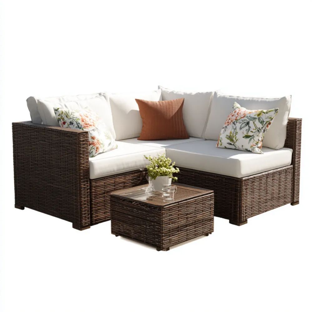 Set di divani da esterno in rattan 80x60x70 cm - Marrone/Bianco - Design moderno
