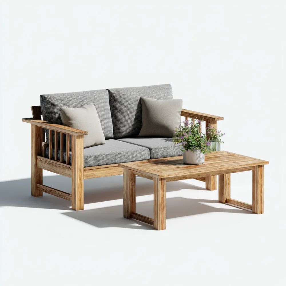 Set di divani da esterno Legno e Tessuto 120x60x75 cm – Grigio – Design Moderno