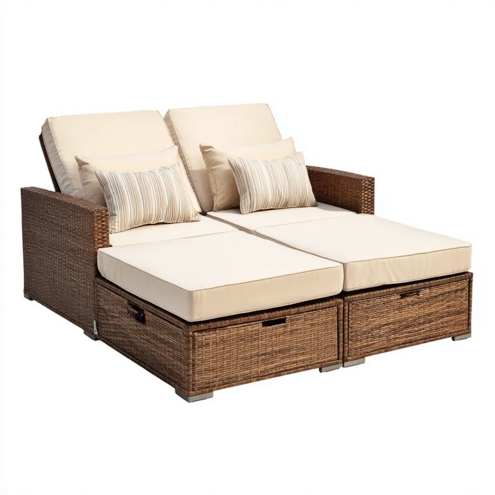 Lettini prendisole in rattan sintetico 200x140x30 cm - Beige/Marrone - Design moderno