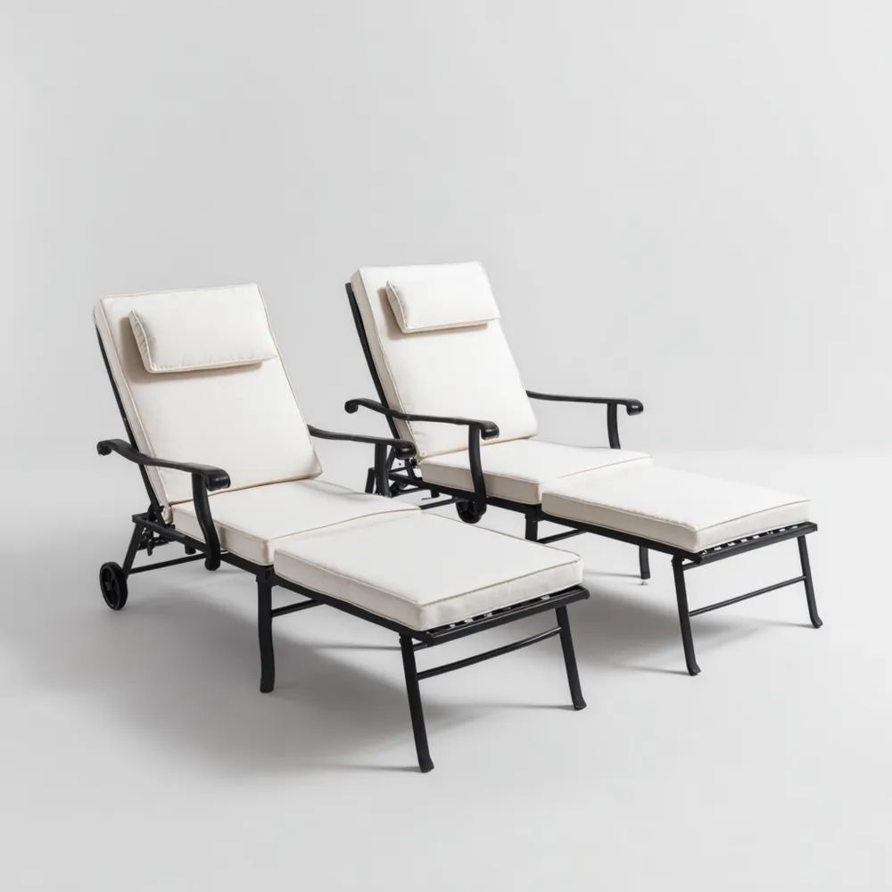 Lettini prendisole in metallo imbottiti 200x65x35 cm - Bianco Crema - Design Moderno