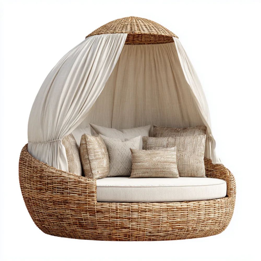 Lettino prendisole in rattan con baldacchino 180x170x150 cm – Beige – Design moderno