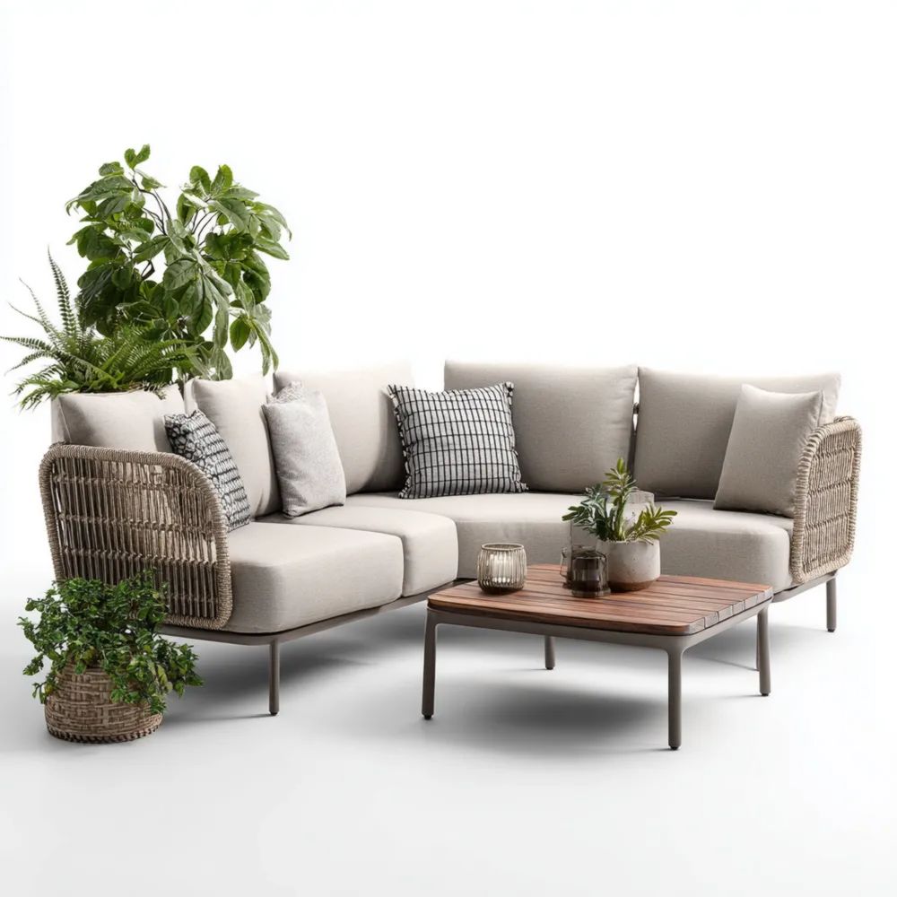 Set di divani da esterno in rattan con cuscini - 200x200x75 cm - Beige - Design moderno