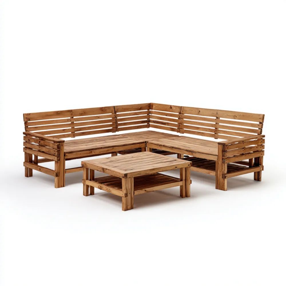 Set di divani ad angolo in legno naturale per esterni 200x200x75 cm – Design Rustico