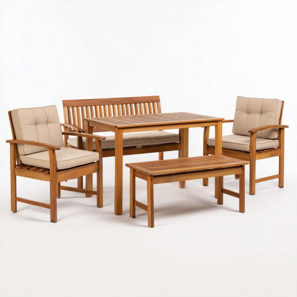 Set di mobili da esterno in legno massello 150x90x75 cm con cuscini Beige - Design contemporaneo