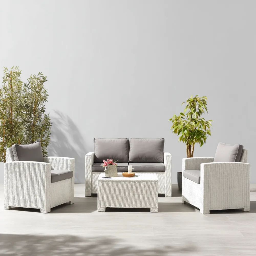 Set di divani da esterno Rattan sintetico 200x80x75 cm - Bianco/Grigio
