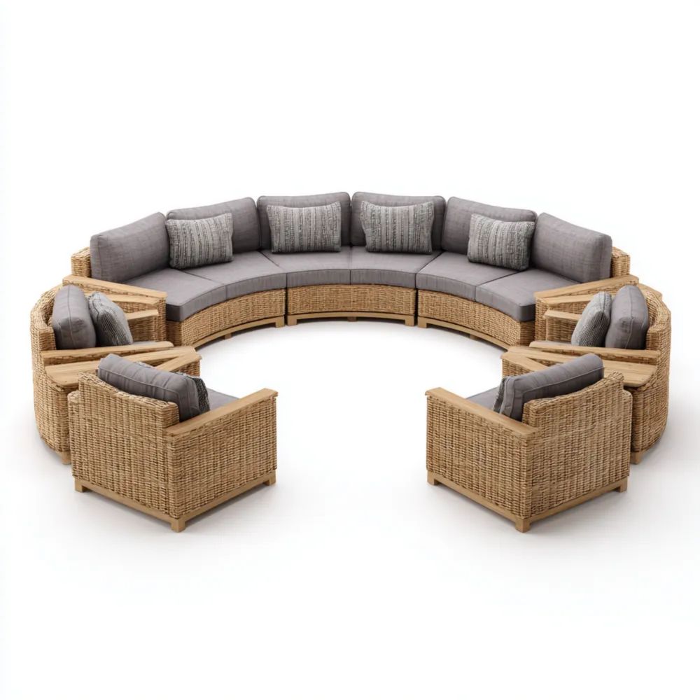 Set di Divani da Esterno in Rattan Sintetico 400x400x70 cm – Grigio – Design Circolare
