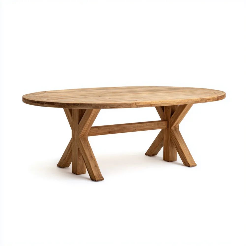 Tavolo da pranzo in legno massello 200x100x75 cm – Naturale – Design rustico