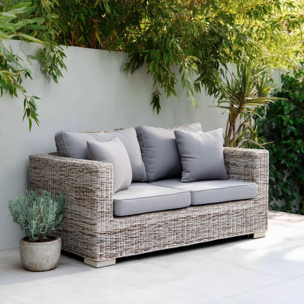 Divano a due posti in Rattan sintetico 150x80x90 cm - Grigio - Design moderno