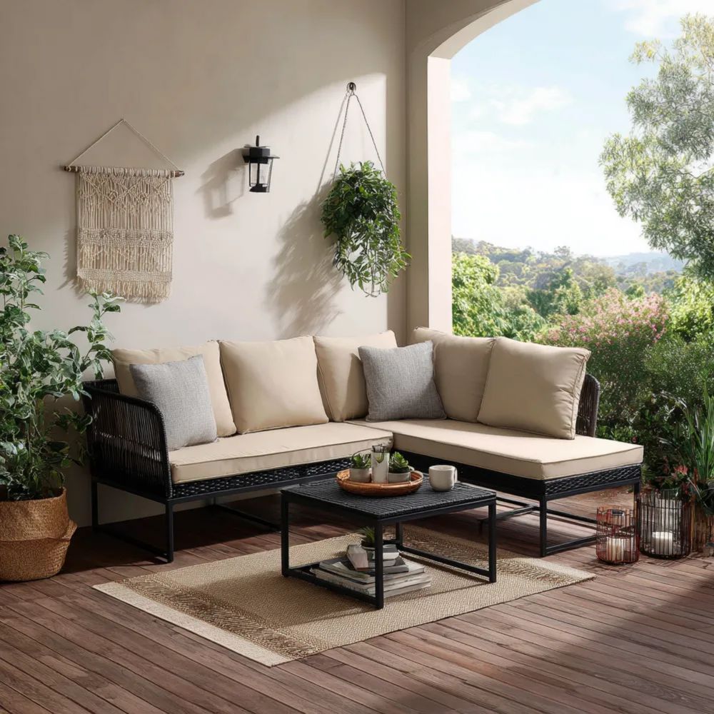 Set di divani da esterno in rattan 180x140x68 cm - Beige - Design moderno