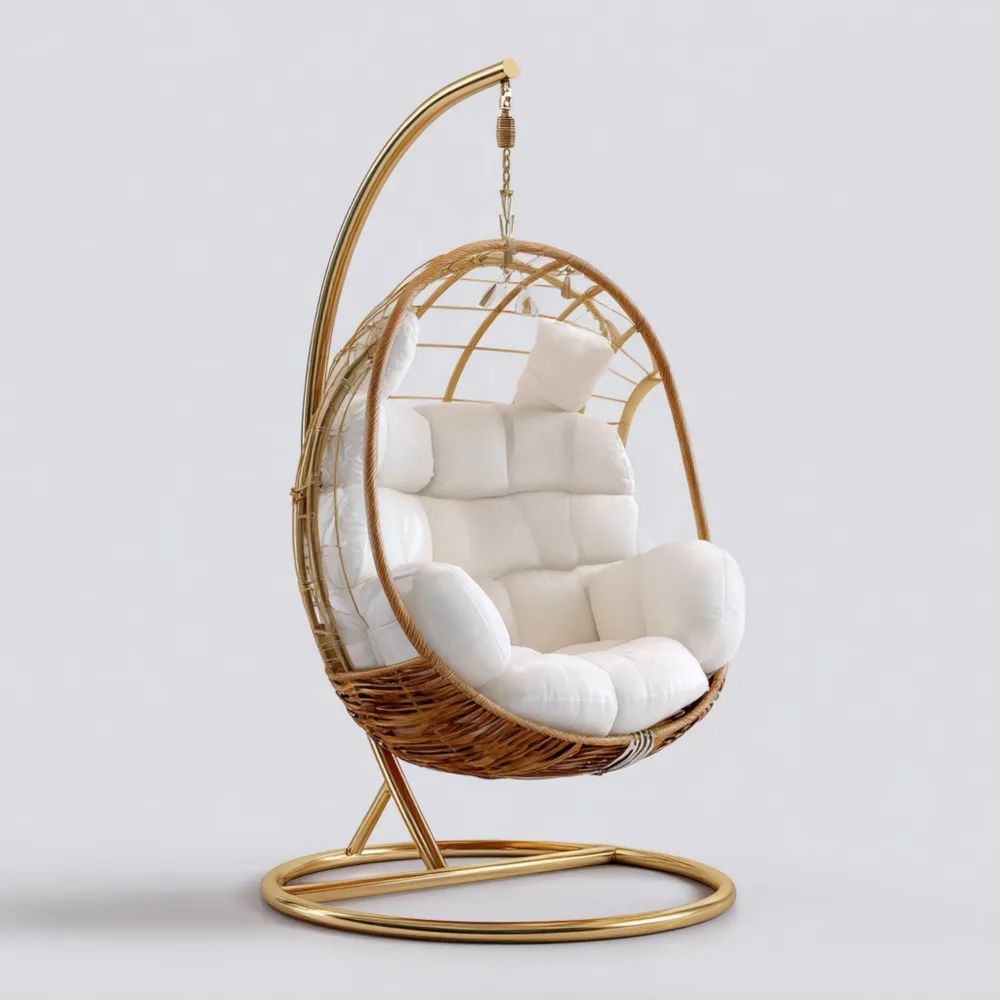 Sedia sospesa in rattan 90x75x120 cm - Beige - Design moderno