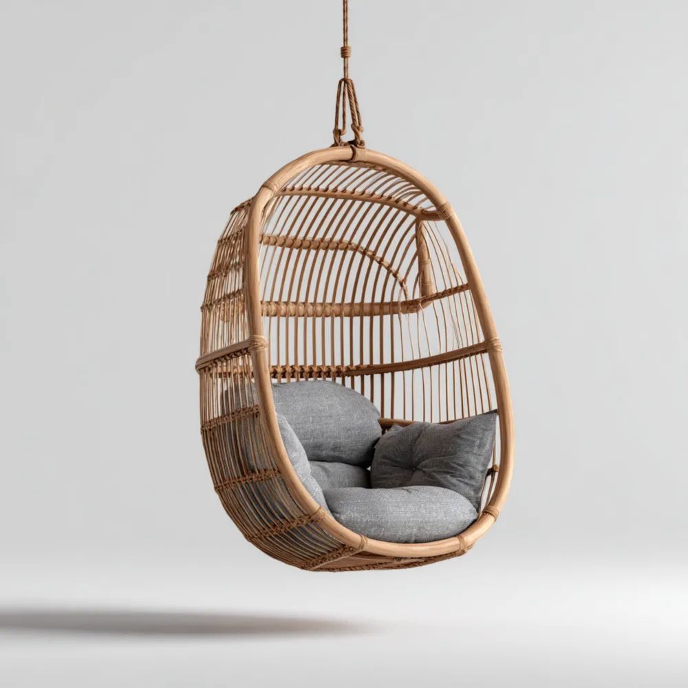 Poltrona Sospesa in Rattan 80x70x120 cm – Grigio/Naturale