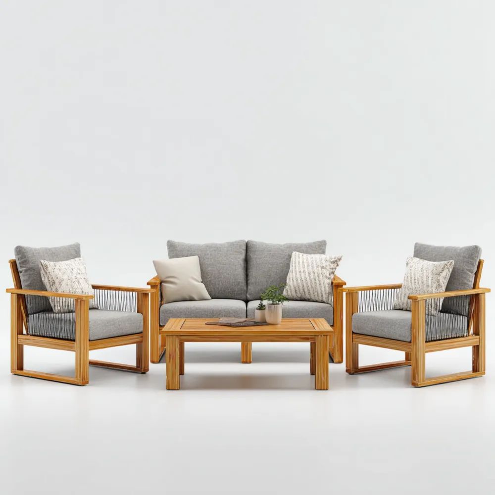 Set di divani da esterno in legno e tessuto Grigio 120x80x75 cm